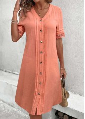 Dusty Pink Button A Line Short Sleeve Dress | thumb picture 