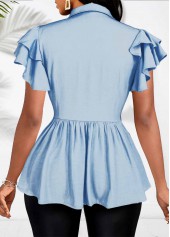 Denim Blue Button Short Sleeve Shirt Collar Blouse | thumb picture 