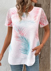 White Layered Plants Print Short Sleeve T Shirt