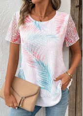 White Layered Plants Print Short Sleeve T Shirt