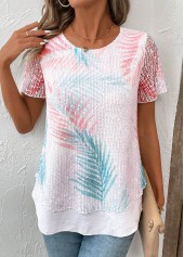 White Layered Plants Print Short Sleeve T Shirt