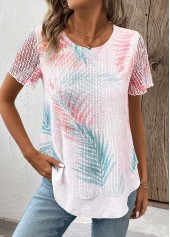 White Layered Plants Print Short Sleeve T Shirt