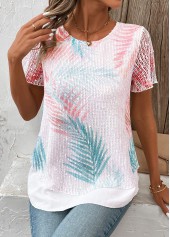 White Layered Plants Print Short Sleeve T Shirt