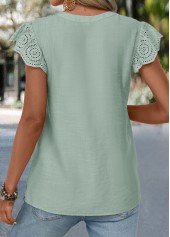 Sage Green Patchwork Short Sleeve V Neck Blouse | thumb picture 
