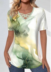 Sage Green Criss Cross Marble Print T Shirt