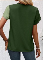 Green Patchwork Short Sleeve V Neck Blouse | thumb picture 