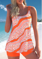 Contrast Binding Striped Orange Tankini Set
