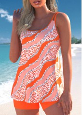 Contrast Binding Striped Orange Tankini Set | thumb picture 