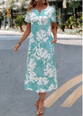 Mint Green Floral Print A Line Short Sleeve Dress | thumb picture 