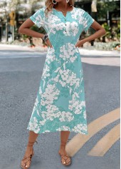 Mint Green Floral Print A Line Short Sleeve Dress | thumb picture 