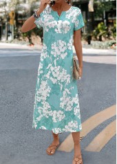 Mint Green Floral Print A Line Short Sleeve Dress | thumb picture 