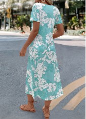 Mint Green Floral Print A Line Short Sleeve Dress | thumb picture 