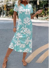 Mint Green Floral Print A Line Short Sleeve Dress | thumb picture 