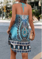 Mint Green Cage Neck Tribal Print A Line Dress | thumb picture 