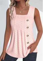Light Pink Jacquard Sleeveless Square Neck Tank Top