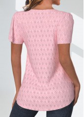 Light Pink Lace Short Sleeve Round Neck T Shirt