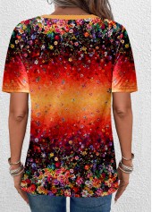 Orange Button Ditsy Floral Print Short Sleeve T Shirt | thumb picture 