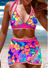 Tie Floral Print Hot Pink Bikini Set
