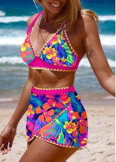 Tie Floral Print Hot Pink Bikini Set | thumb picture 