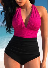 Lace Patchwork Hot Pink One Piece Swimwear