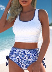 Drawstring Random Floral Print White Bikini Set | thumb picture 
