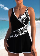 Floral Print Black One Piece Swimdress | thumb picture 