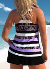 Lace Up Striped Light Purple Tankini Set | thumb picture 