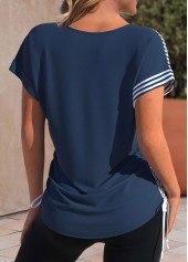 Navy Patchwork Striped Short Sleeve Round Neck T Shirt | thumb picture 