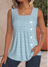 Dusty Blue Jacquard Sleeveless Square Neck Tank Top