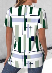 Multi Color Split Geometric Print Short Sleeve Blouse