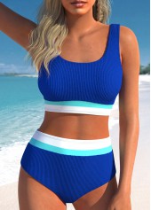 Patchwork Contrast Binding Royal Blue Bikini Set