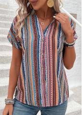 Multi Color Button Tribal Print Short Sleeve Blouse | thumb picture 