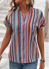 Multi Color Button Tribal Print Short Sleeve Blouse | thumb picture 