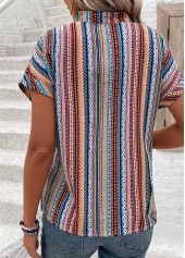 Multi Color Button Tribal Print Short Sleeve Blouse | thumb picture 