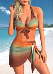 Three-piece Ombre Dark Coffee Bikini Set