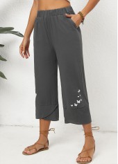Dark Grey Marl Pocket Graffiti Print Elastic Waist Pants