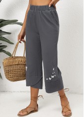 Dark Grey Marl Pocket Graffiti Print Elastic Waist Pants