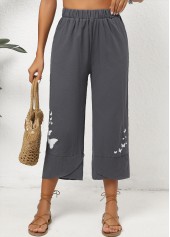 Dark Grey Marl Pocket Graffiti Print Elastic Waist Pants