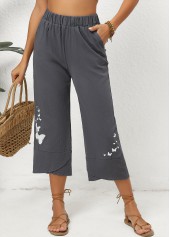 Dark Grey Marl Pocket Graffiti Print Elastic Waist Pants