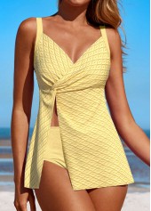 Jacquard Twist Light Yellow Swimdress and Panty