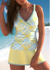 Surplice Plaid Light Yellow Tankini Set