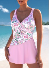 Surplice Floral Print Light Pink One Piece Swimdress | thumb picture 
