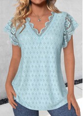 Light Blue Bowknot Short Sleeve V Neck T Shirt | thumb picture 