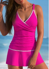 Contrast Binding Criss Corss Hot Pink Tankini Set