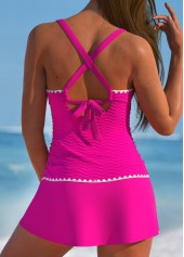 Contrast Binding Criss Corss Hot Pink Tankini Set | thumb picture 