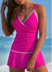 Contrast Binding Criss Corss Hot Pink Tankini Set | thumb picture 
