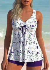 Ruched Floral Print Purple Tankini Set