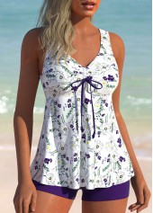 Ruched Floral Print Purple Tankini Set | thumb picture 
