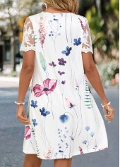 White Lace Floral Print Short A Line Dress | thumb picture 