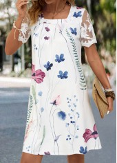White Lace Floral Print Short A Line Dress | thumb picture 